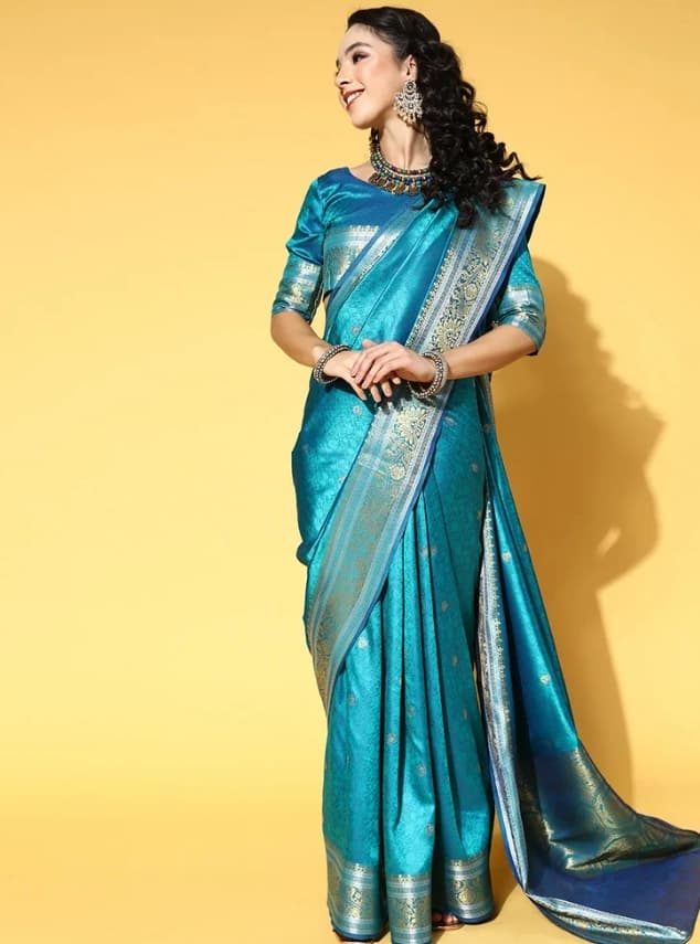 Women's Blue Party Regular Fit Saree