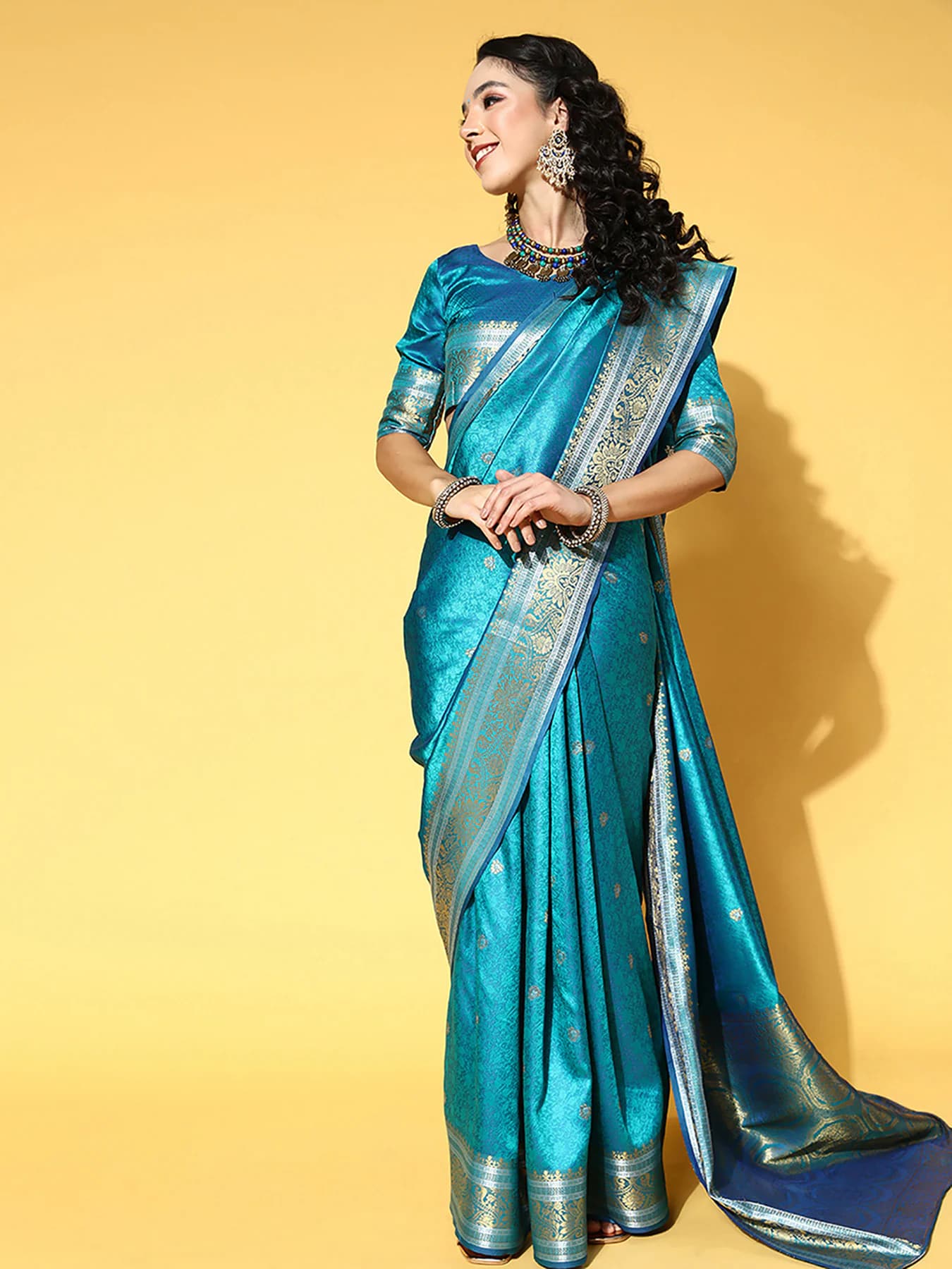 Women's Blue Party Regular Fit Saree
