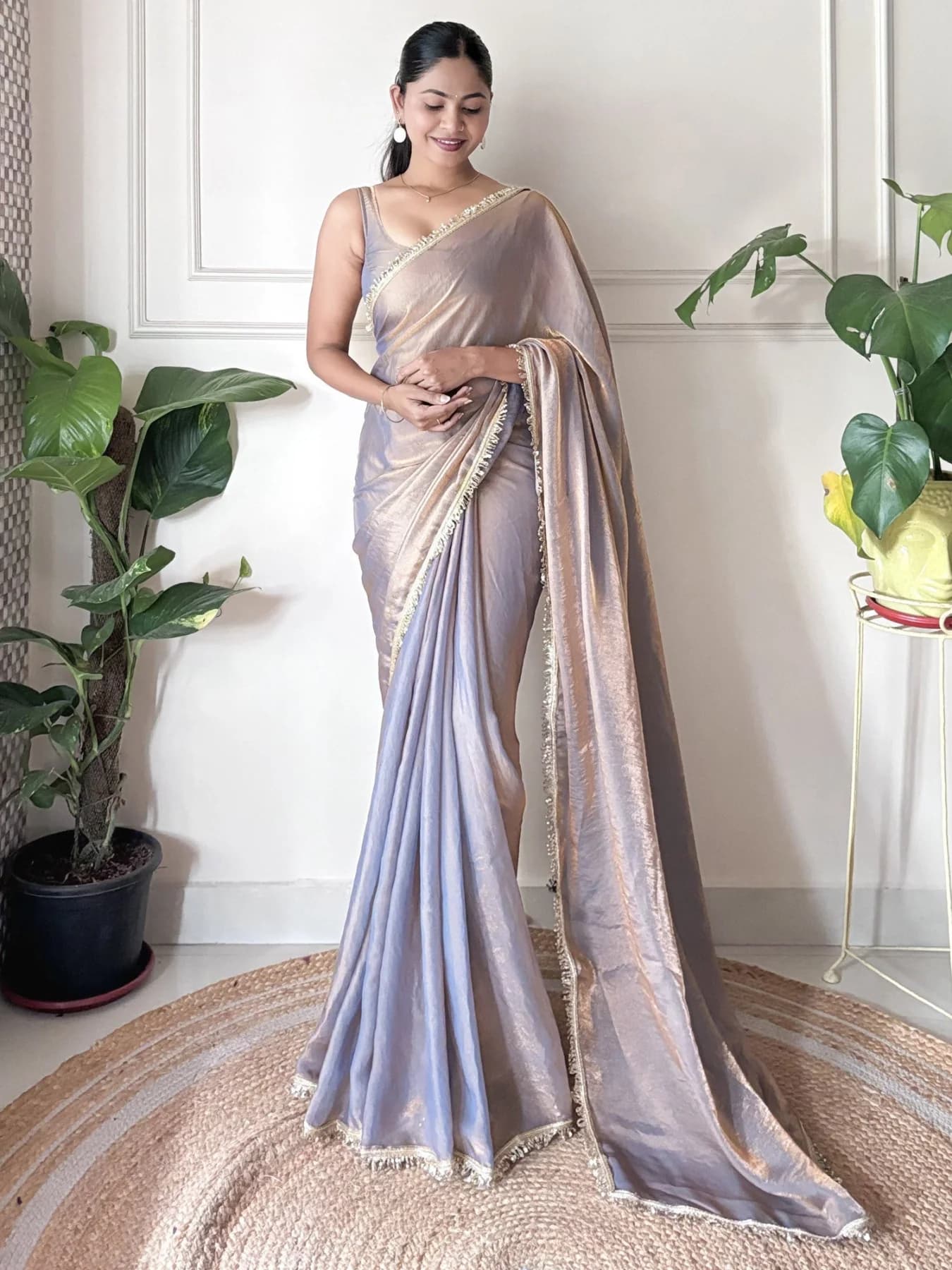 Women's Grey Party Regular Fit Saree