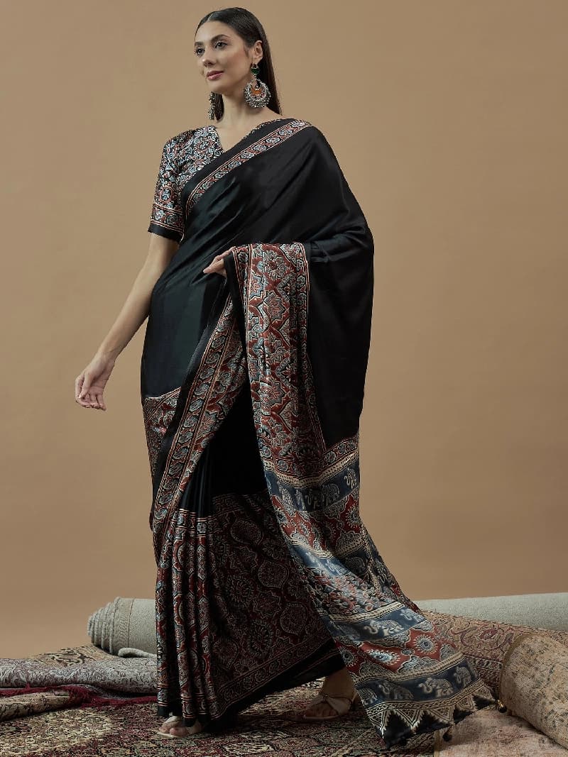 Women's Black Party Regular Fit Saree