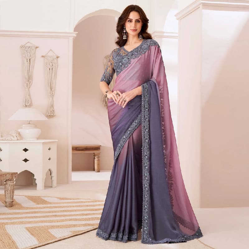 Women's Purple Party Regular Fit Saree
