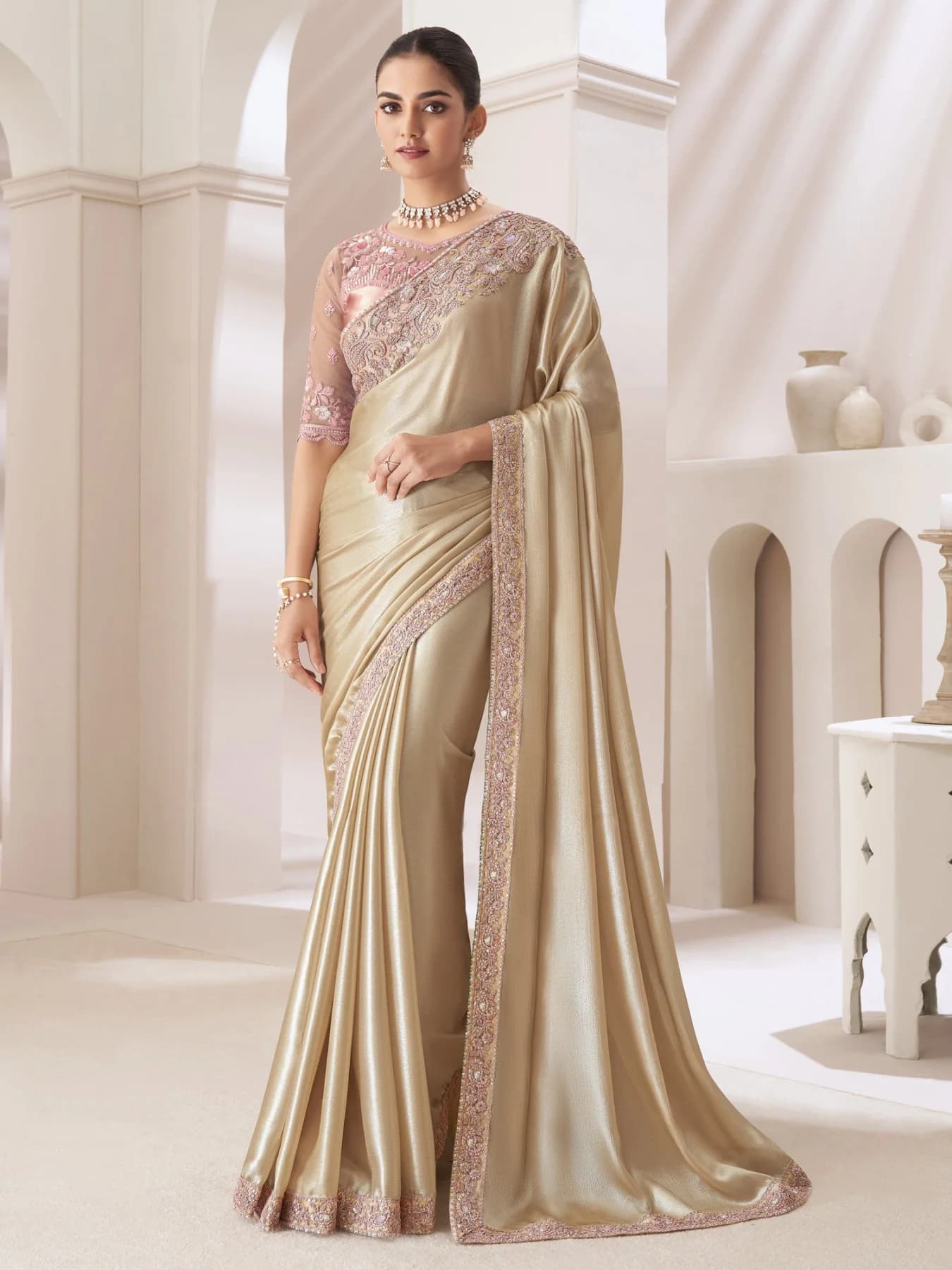 Women's White Party Regular Fit Saree