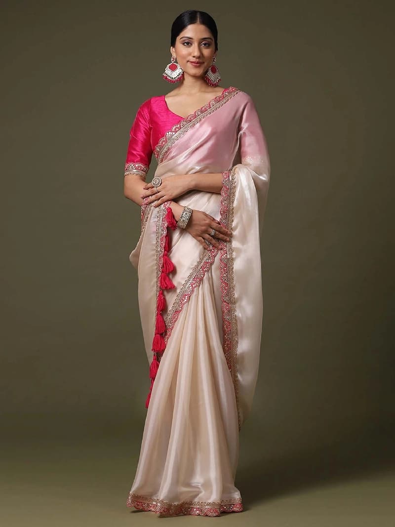 Women's White Party Regular Fit Saree