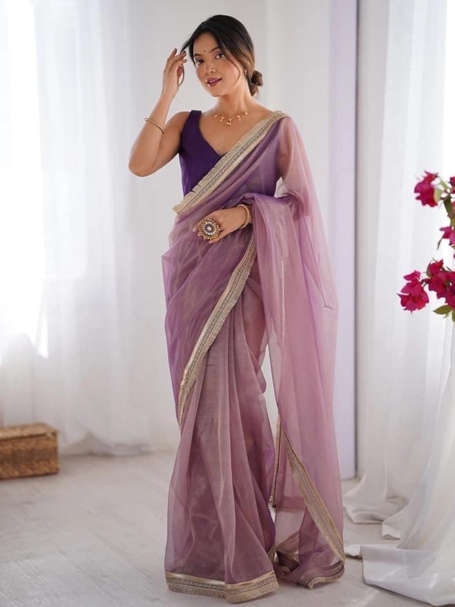 Women's Purple Party Regular Fit Saree