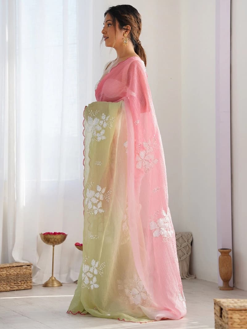 Women's Pink Party Regular Fit Saree