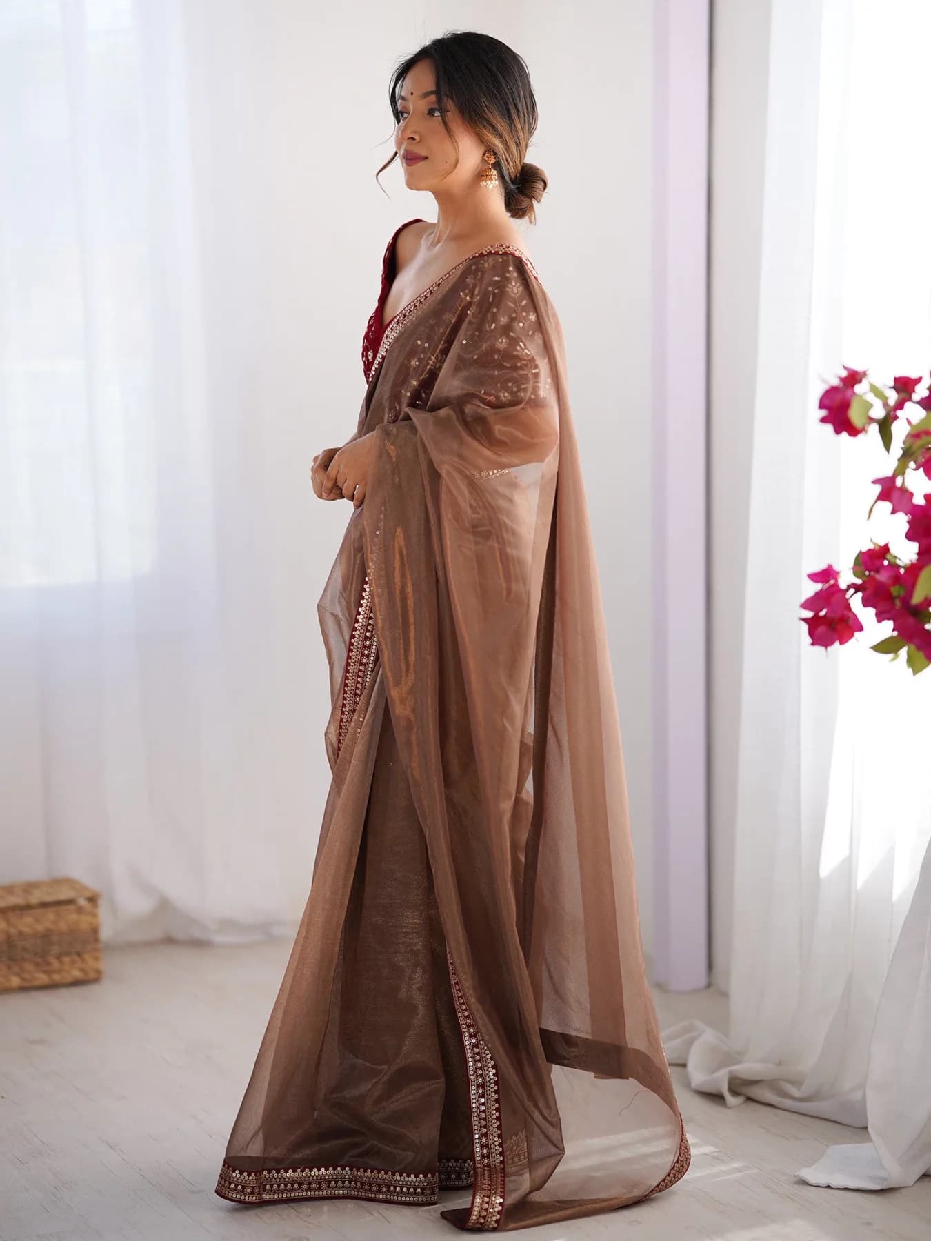 Women's Yellow Party Regular Fit Saree