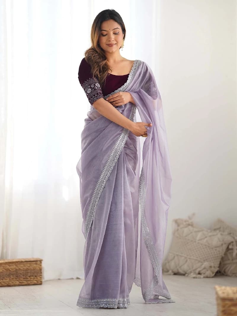 Women's Purple Party Regular Fit Saree