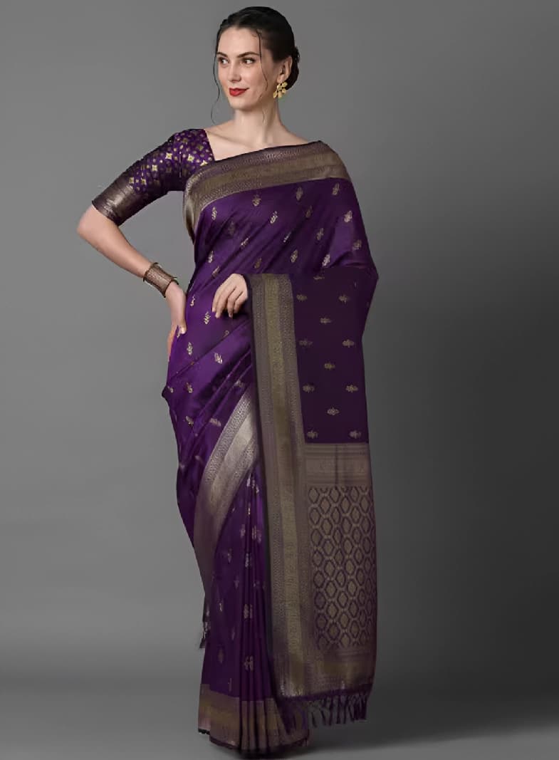 Women's Purple Party Regular Fit Saree