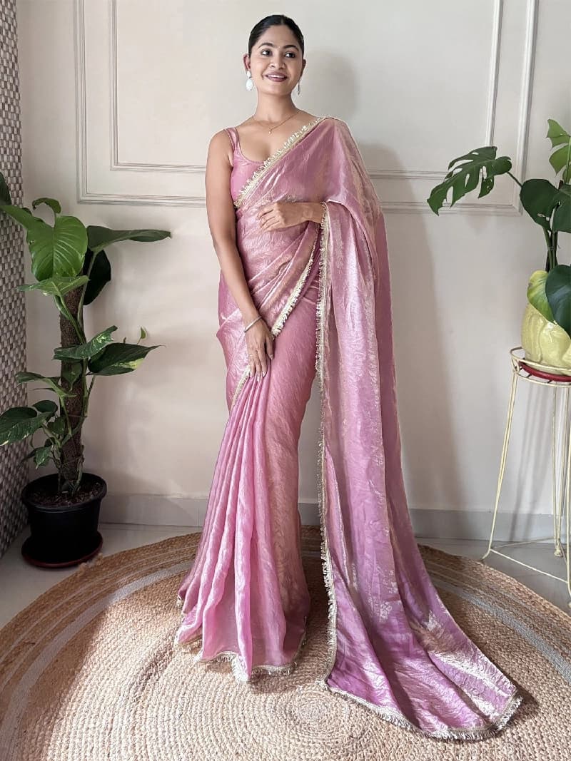 Women's Pink Party Regular Fit Saree