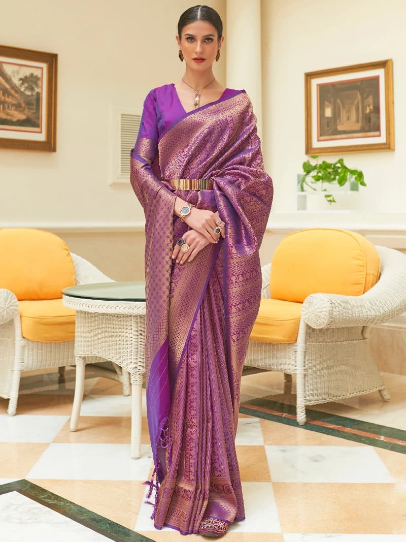 Women's Purple Party Regular Fit Saree