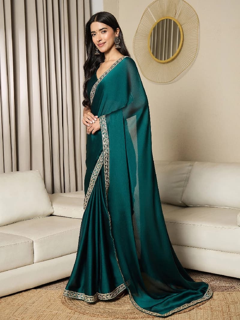 Women's Blue Party Regular Fit Saree
