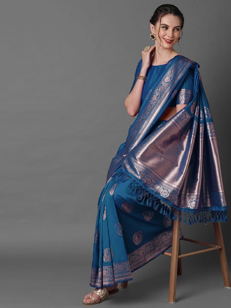 Women's Blue Party Regular Fit Saree