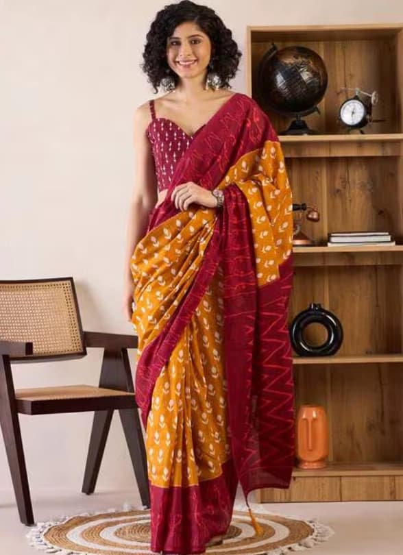 Women's Yellow Party Regular Fit Saree