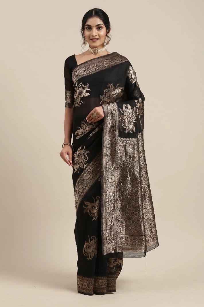 Women's Black Party Regular Fit Saree