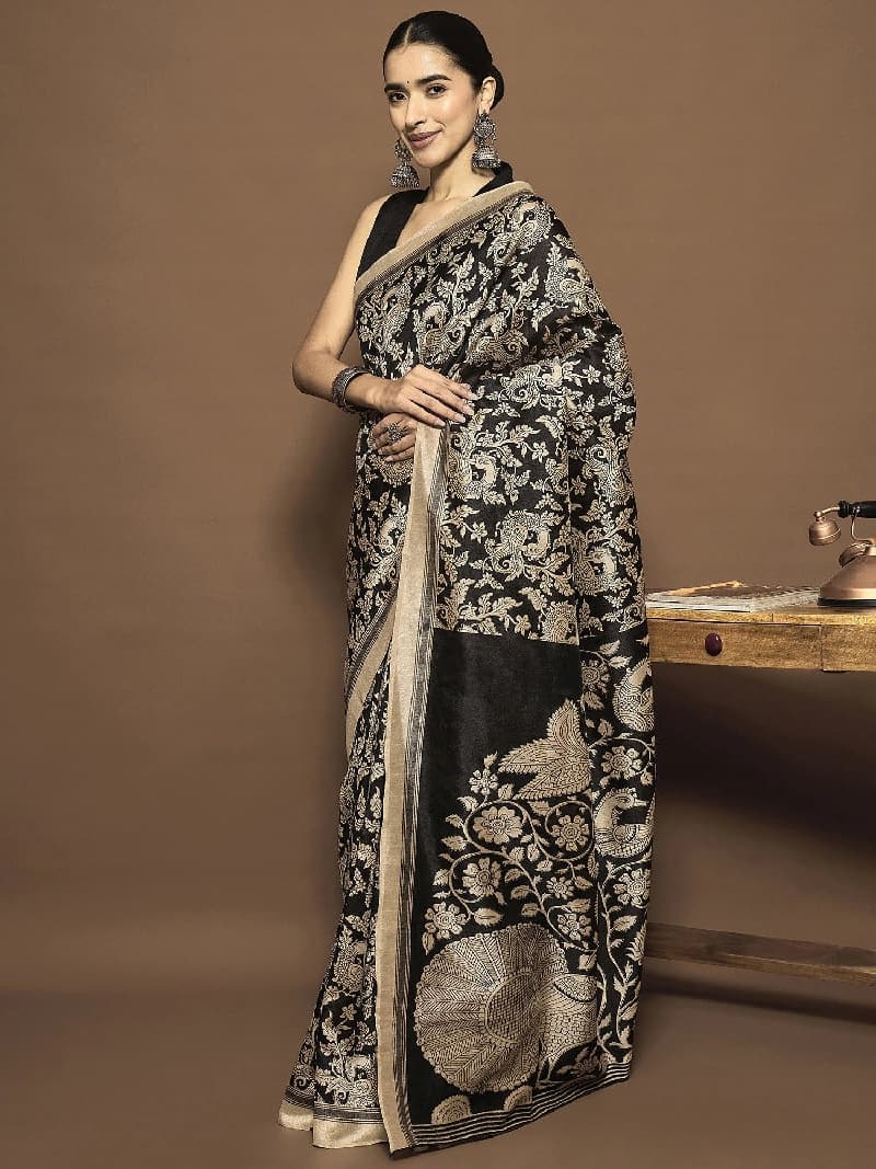 Women's Black Party Regular Fit Saree
