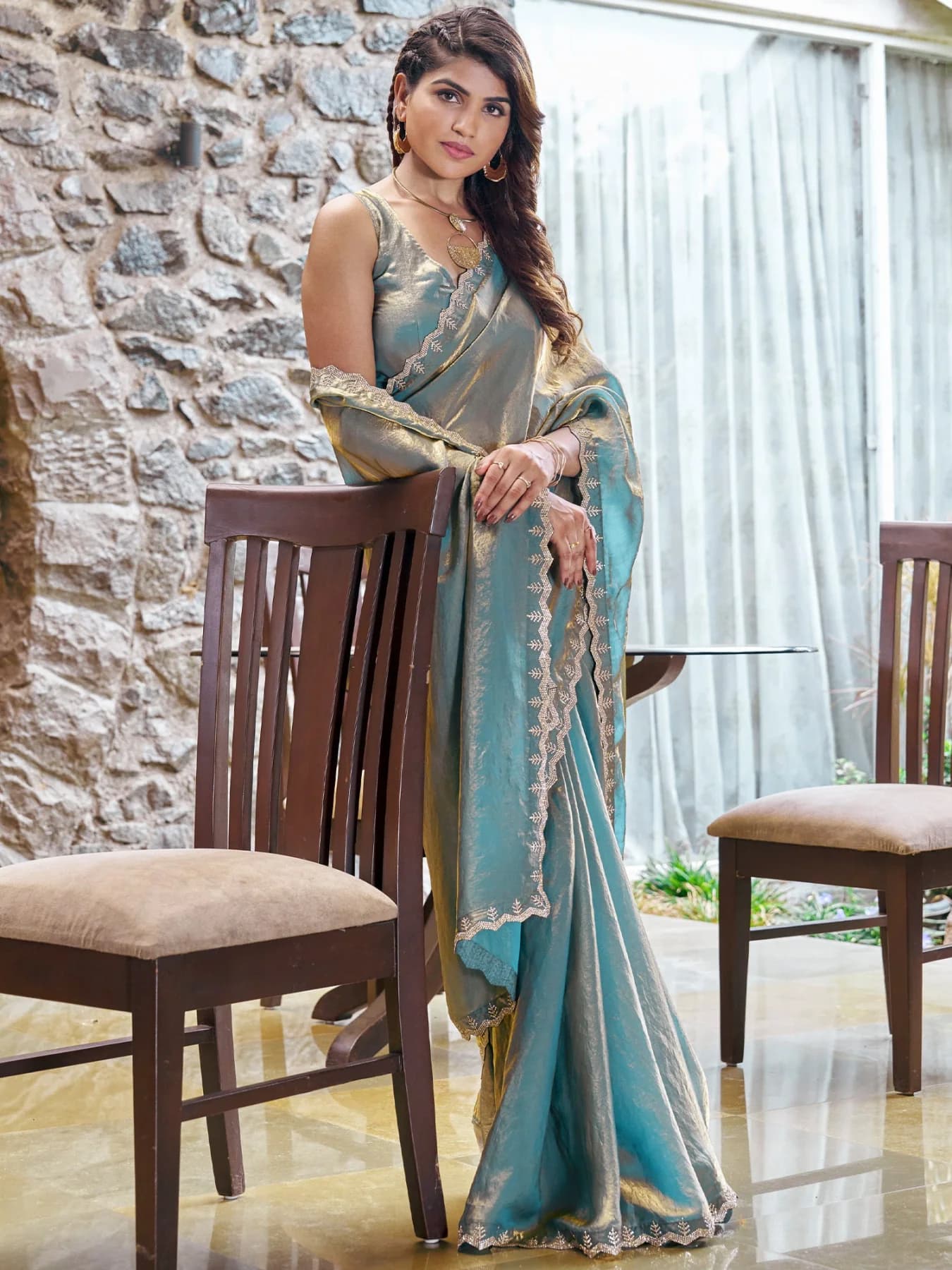 Women's Blue Party Regular Fit Saree