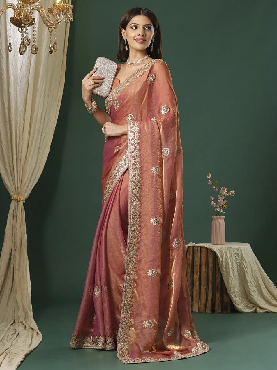 Women's Orange Party Regular Fit Saree