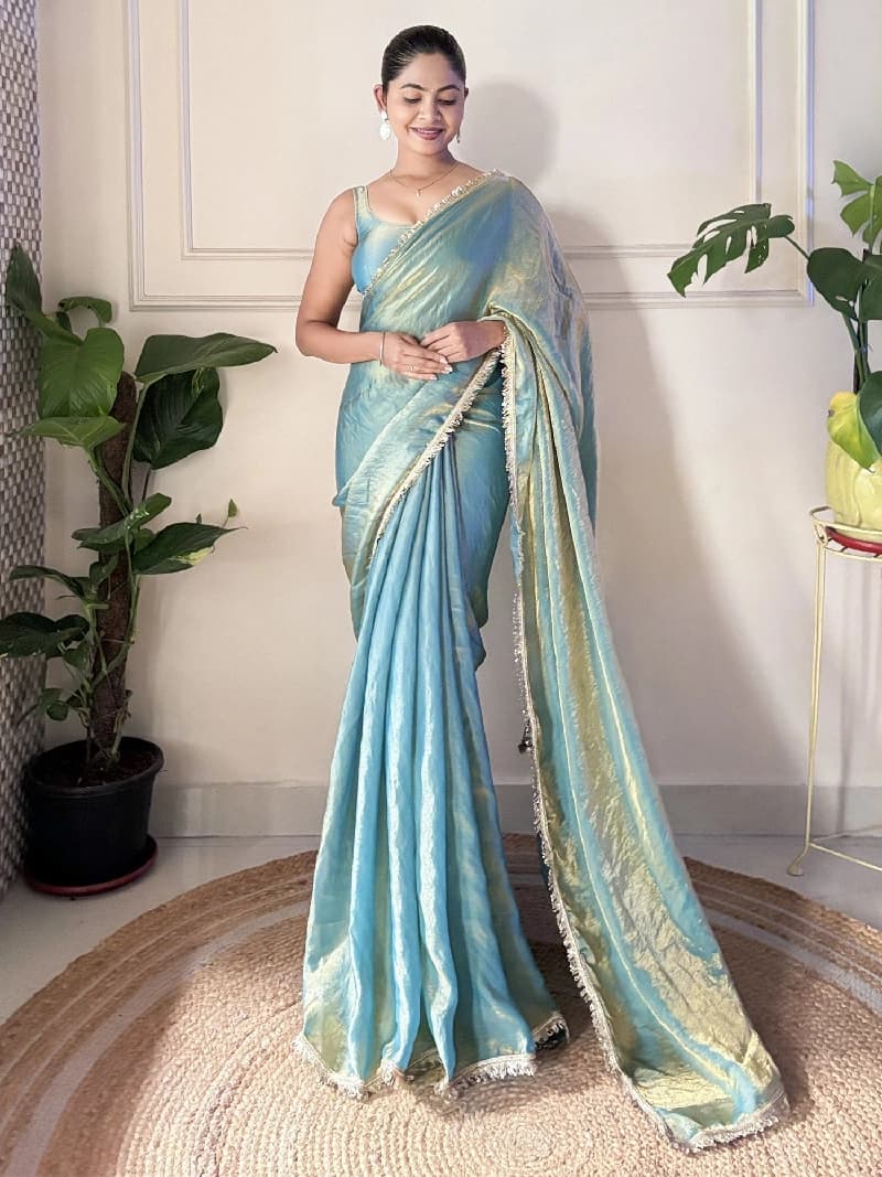 Women's Blue Party Regular Fit Saree
