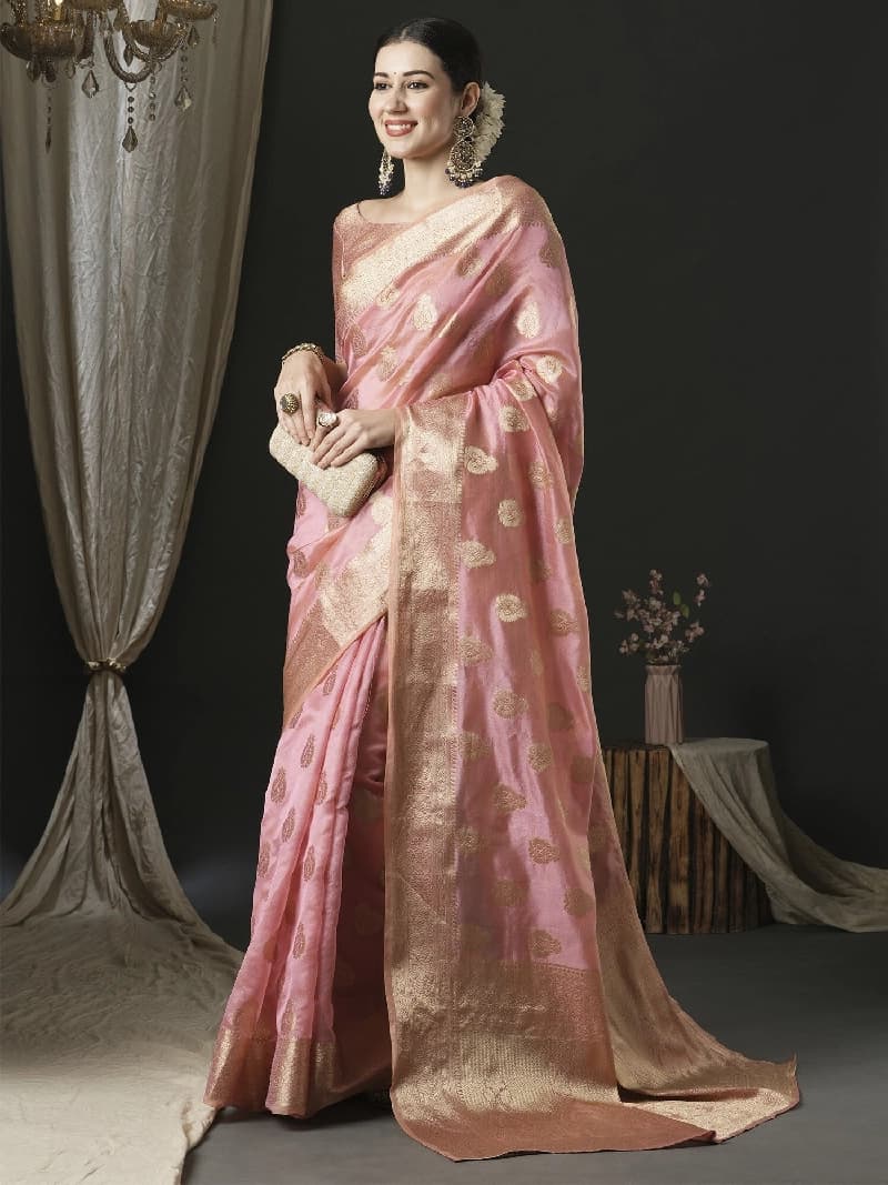 Women's Pink Party Regular Fit Saree