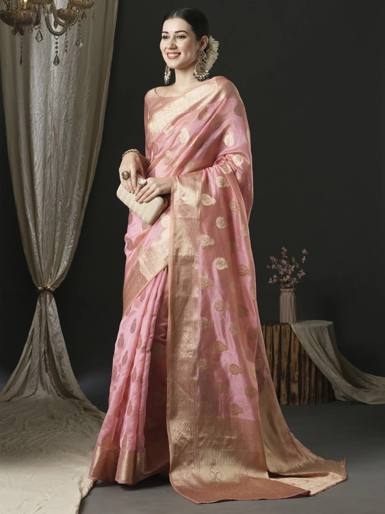 Women's Pink Party Regular Fit Saree