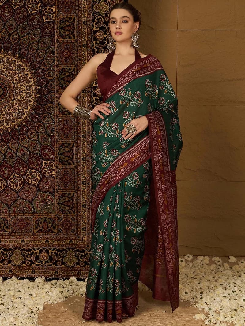 Women's Green Party Regular Fit Saree
