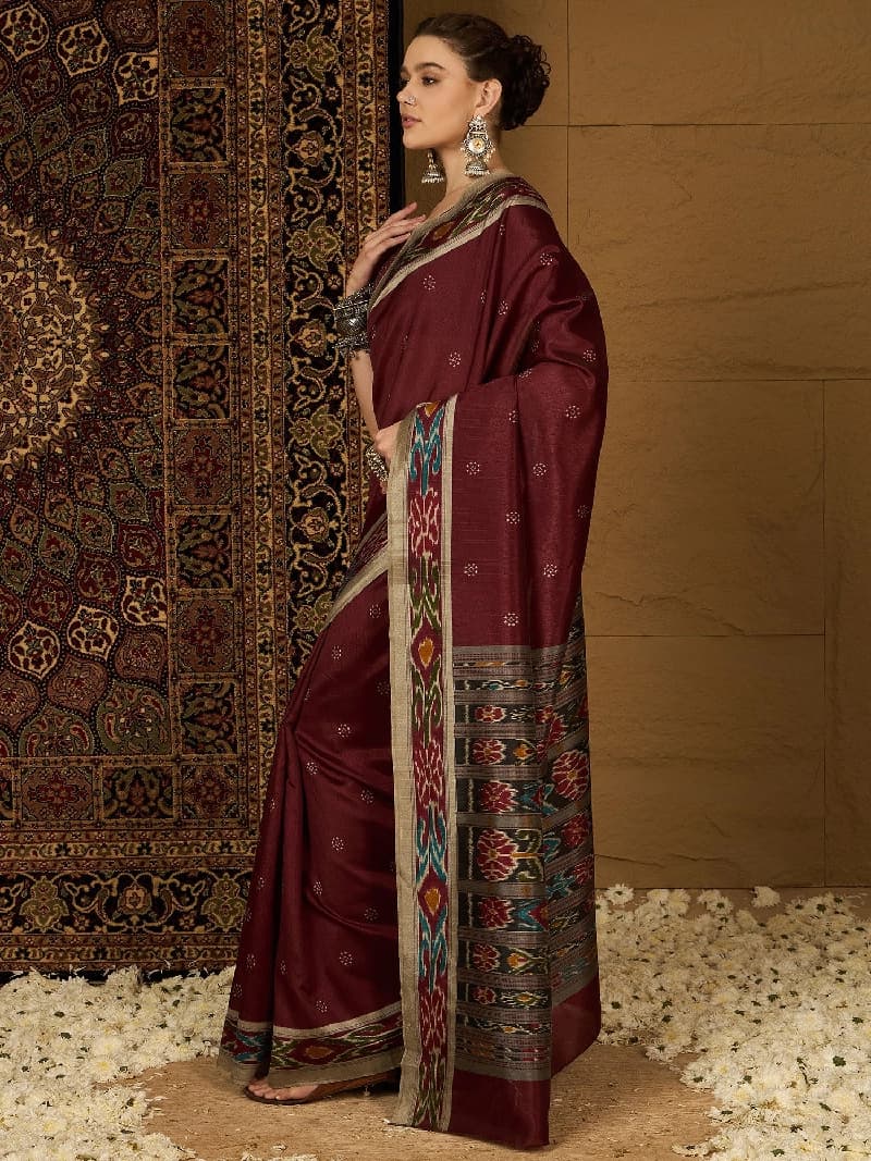 Women's Red Party Regular Fit Saree