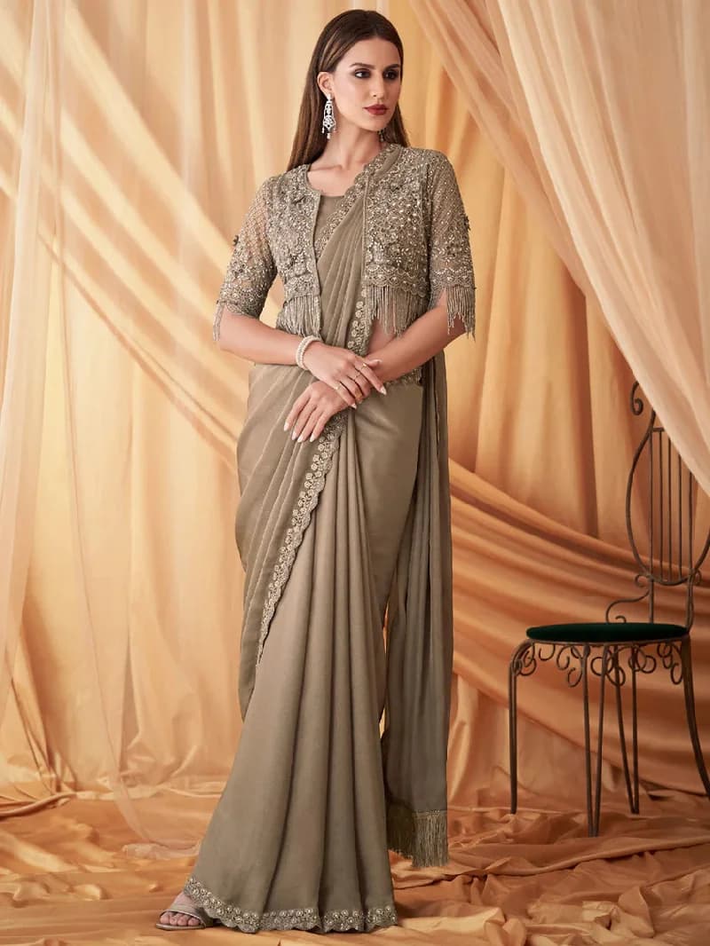 Women's Grey Party Regular Fit Saree