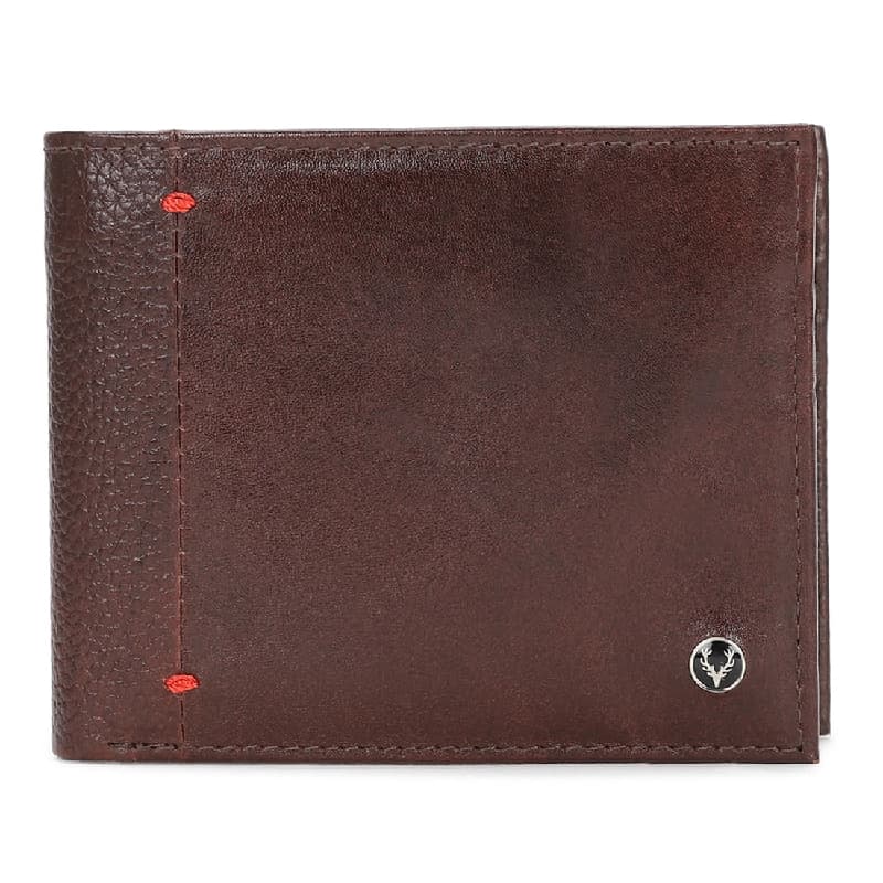 Men's Brown Solid Two Fold Leather Wallet