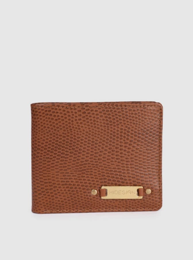 Men's Brown Leather Textured RFID Two Fold Wallet