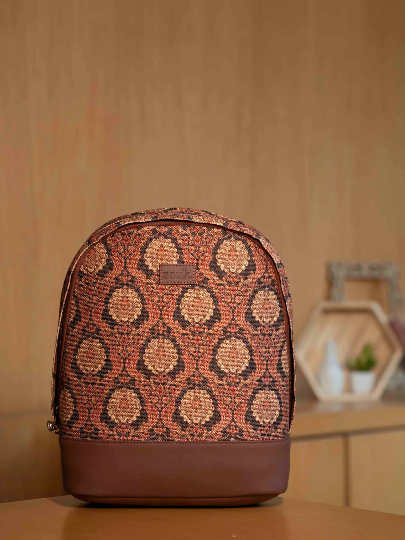 Women's Brown Vegan Leather Finish Casual Backpack - 12.5L