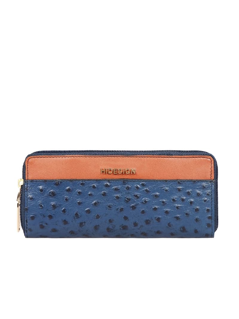 Women's Blue Leather Textured RFID Zip Around Wallet