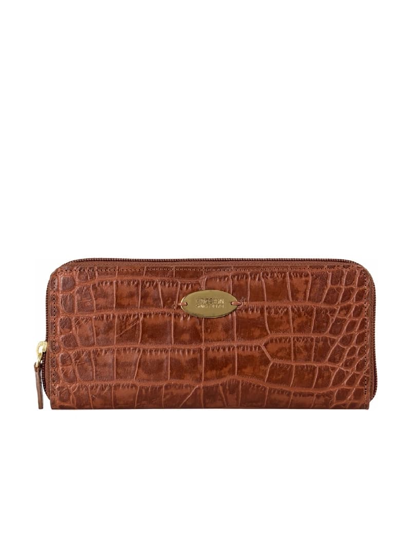 Women's Brown Leather Textured RFID Zip Around Wallet