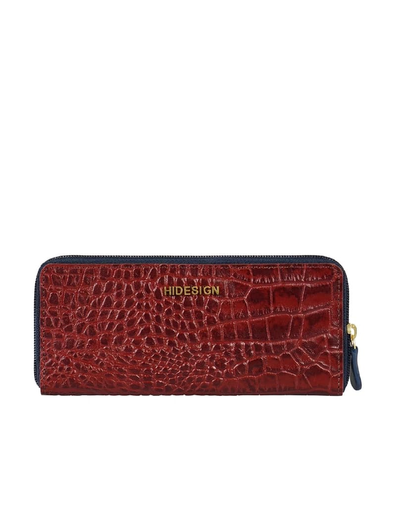 Women's Red Leather Textured RFID Zip Around Wallet