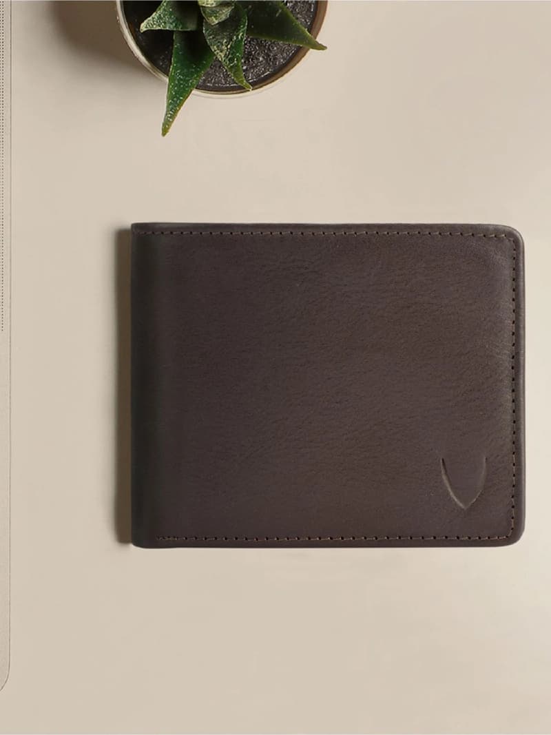 Men's Brown Leather Solid RFID Two Fold Wallet