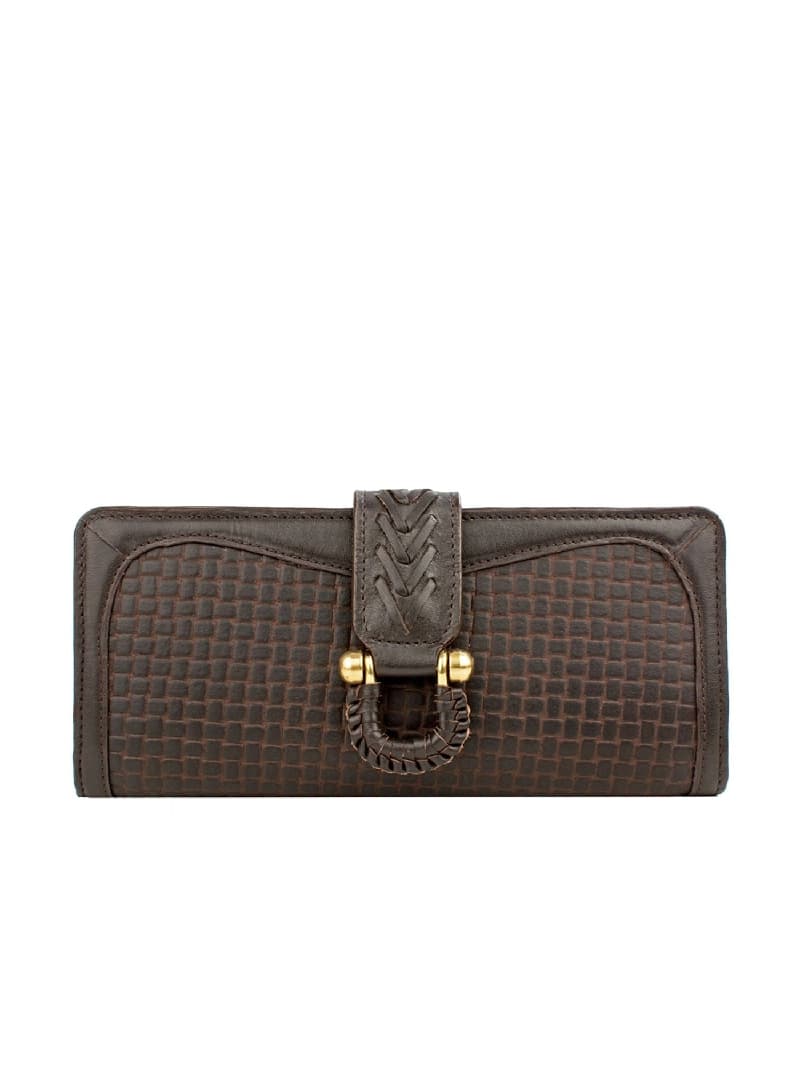 Women's Brown Leather Textured RFID Two Fold Wallet