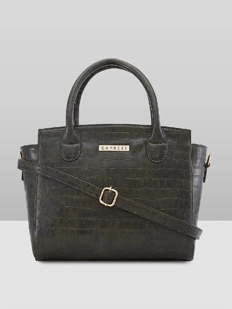 Women's Dark Green Faux Leather Satchel Handbag 12L