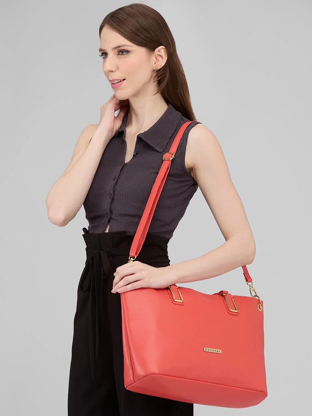 Women's Coral Faux Leather Satchel Handbag 16L