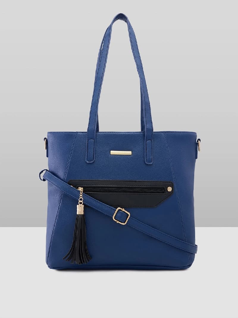 Women's Navy Faux Leather Tote Bag 15L