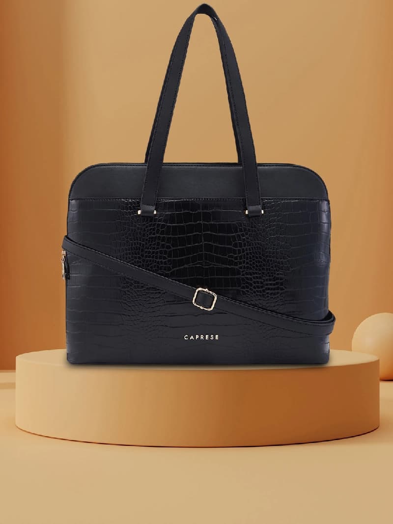 Women's Black Faux Leather Laptop Backpack Handbag 8L