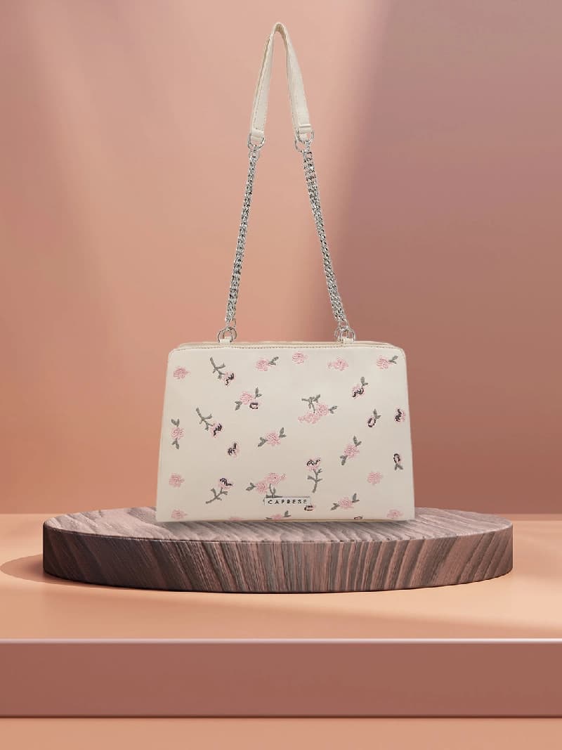 Women's Cream Faux Leather Satchel Handbag 11L