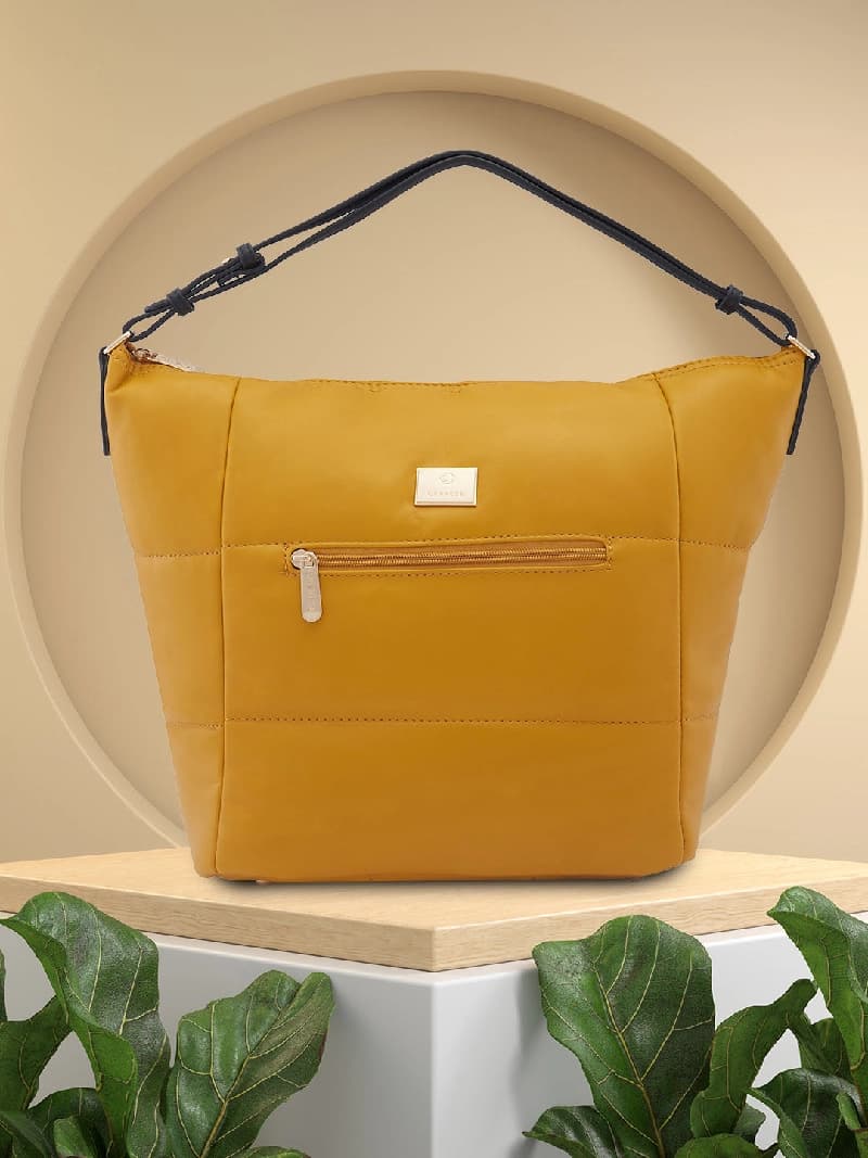 Women's Yellow Faux Leather Hobo Bag 24L