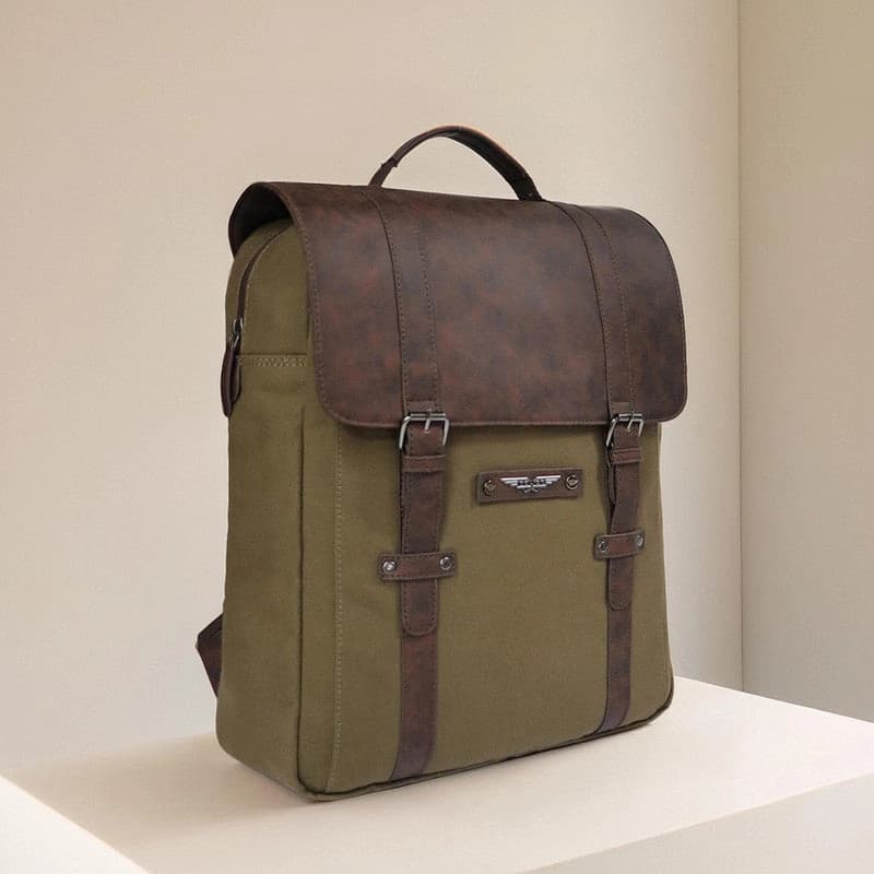 Unisex Green TENDRA Vegan Leather Laptop Backpack with Front Pocket Up To 31L