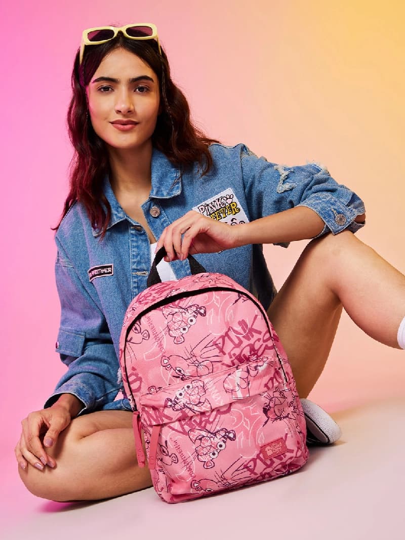 Women's Pink Polyester Backpack