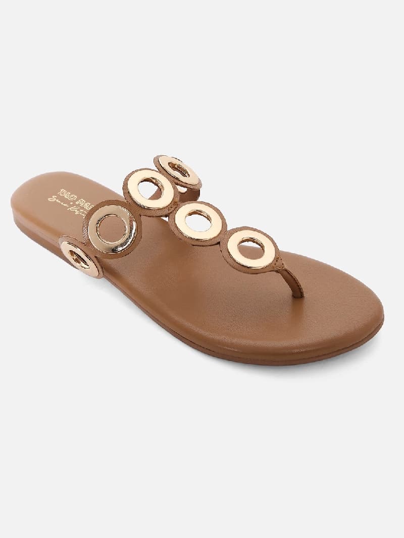 Women's Brown Casual Leather T-Strap Sandals