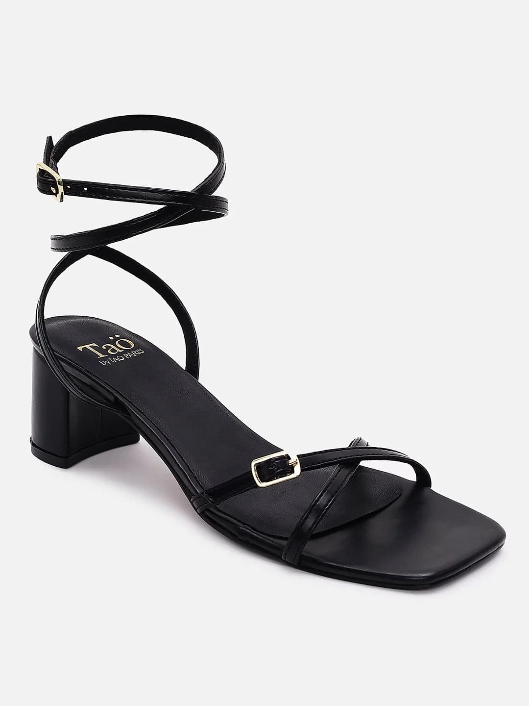 Women's Black Casual PU Ankle Strap Sandals
