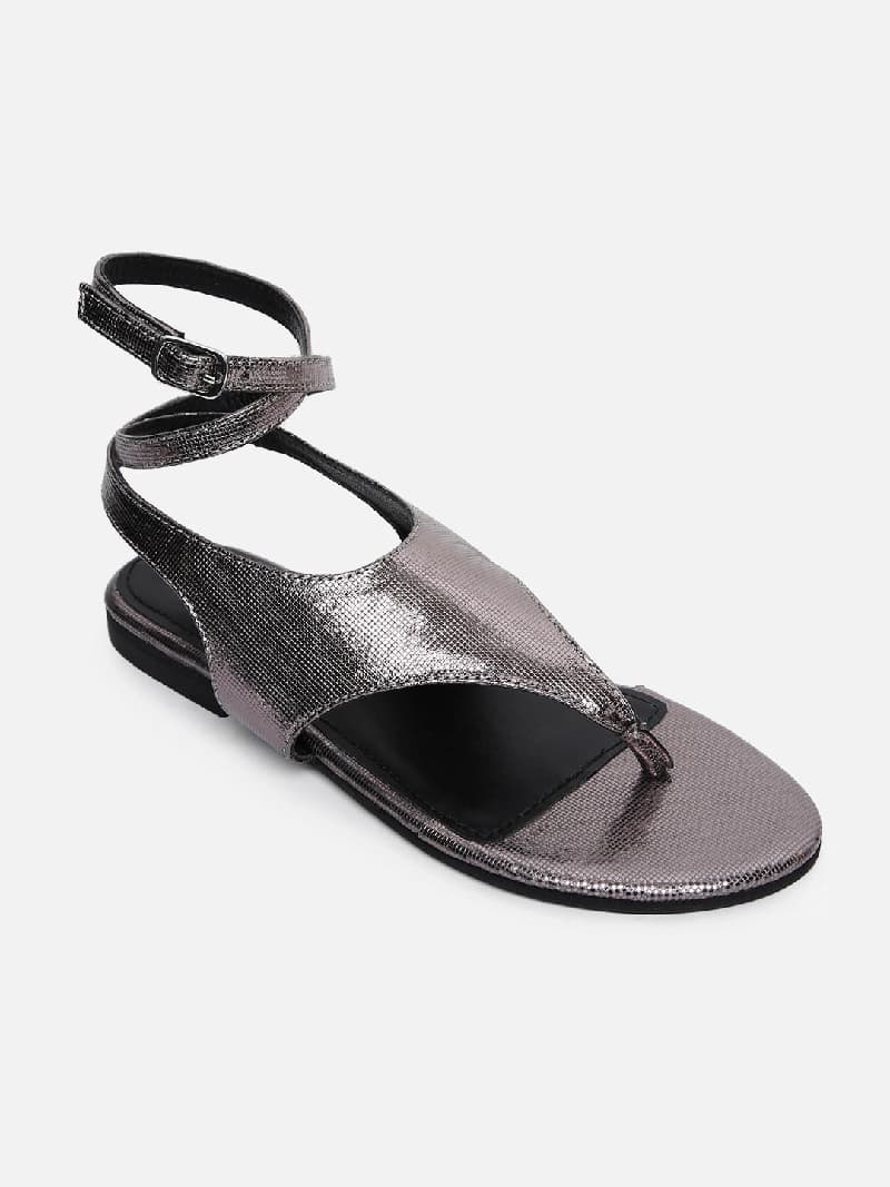 Women's Silver Casual Leather Slingback Sandals