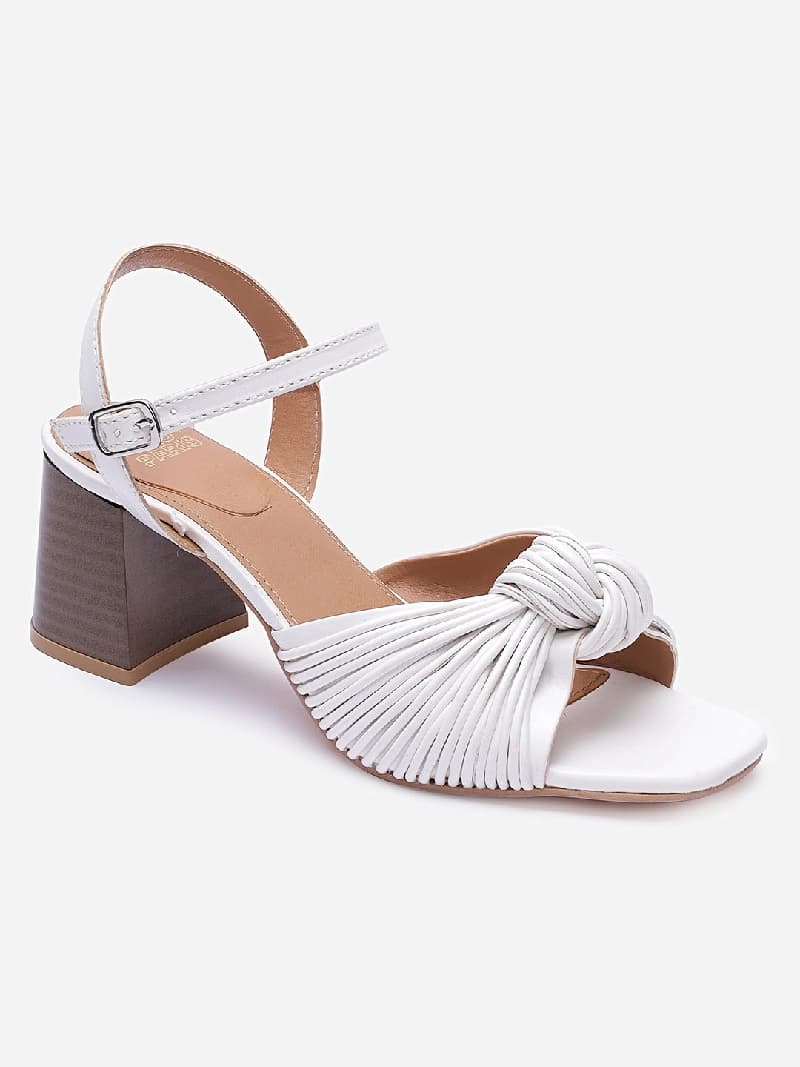 Women's White Casual Leather Ankle Strap Sandals