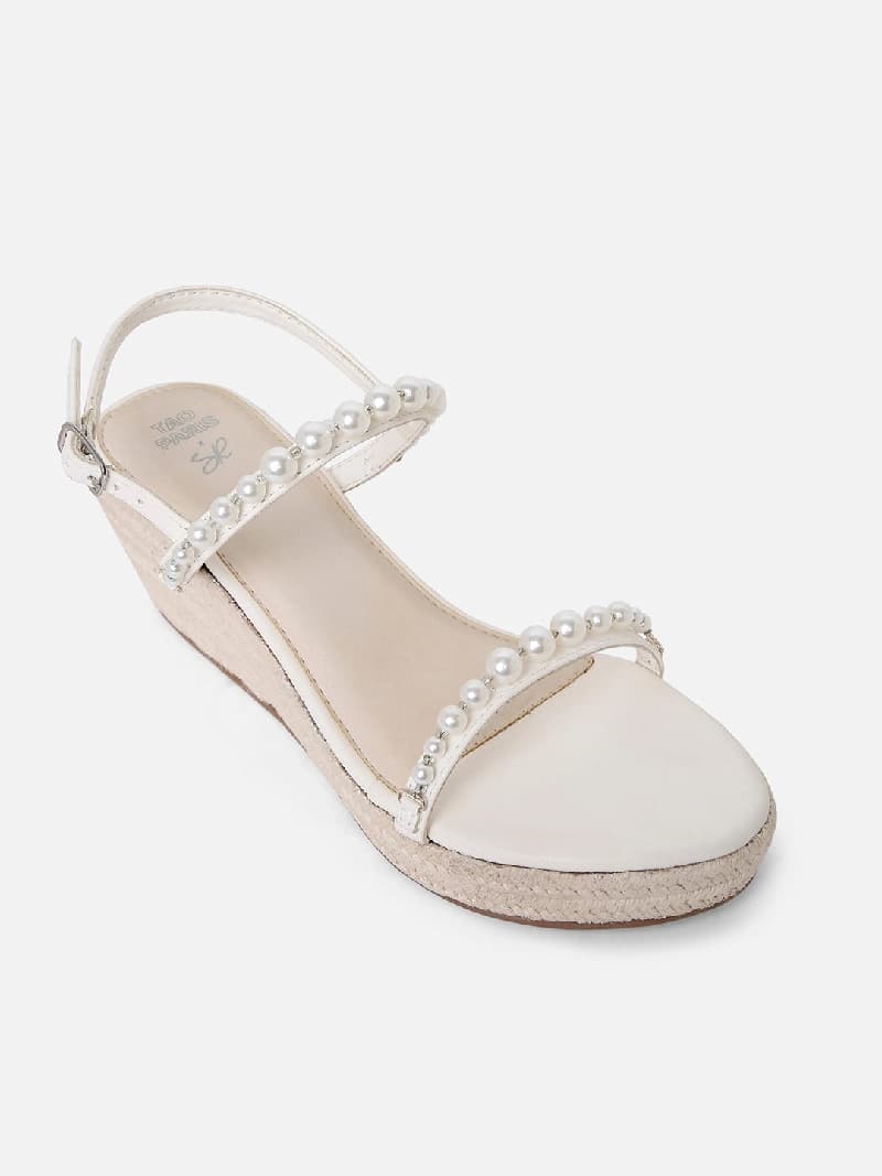 Women's Off White Casual Leather Wedges Sandals