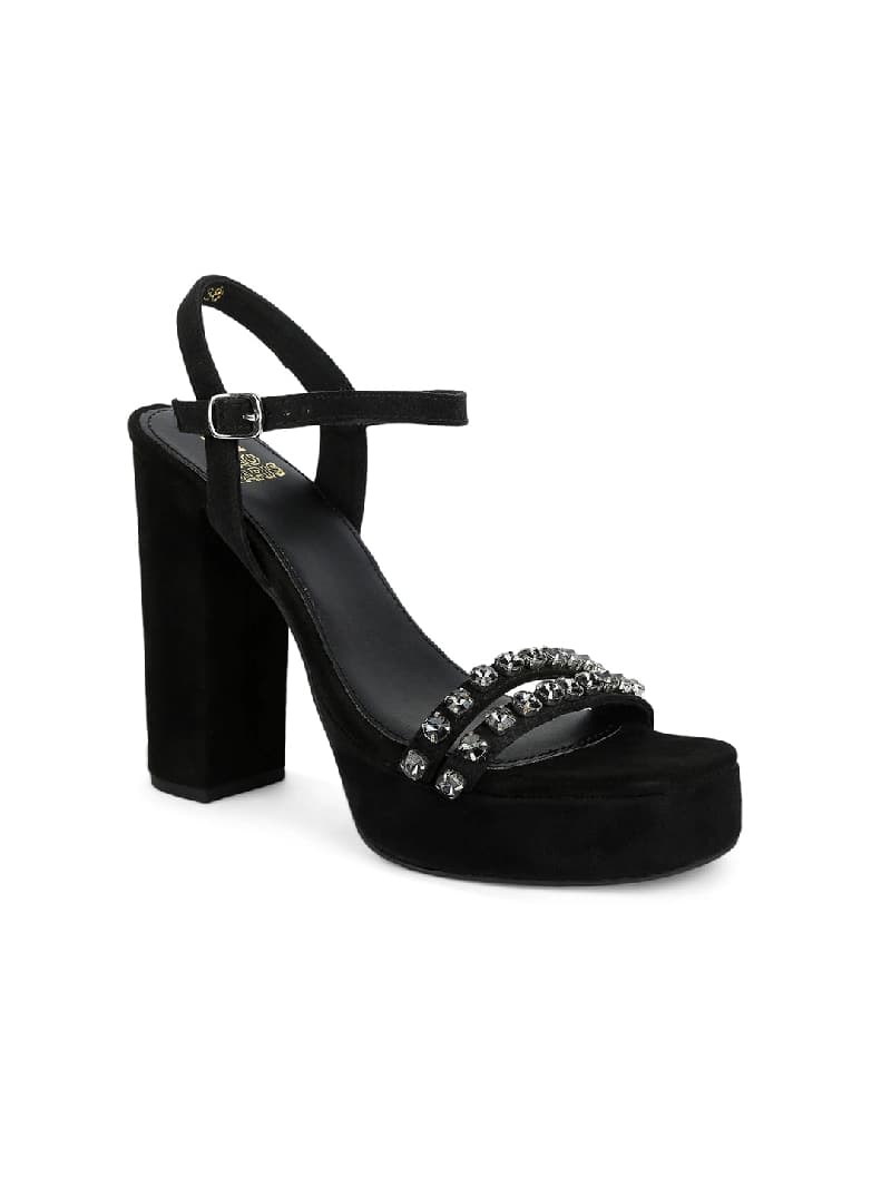 Women's Black Casual Suede Ankle Strap Sandals