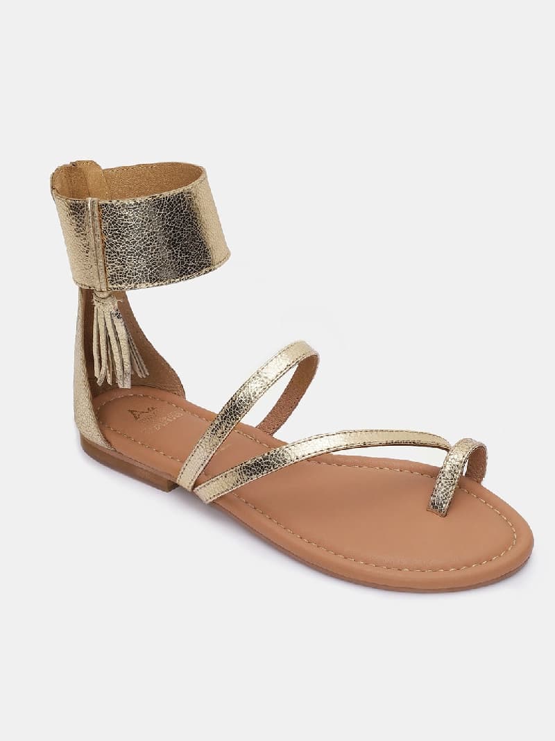 Women's Gold Casual Leather Gladiator Sandals